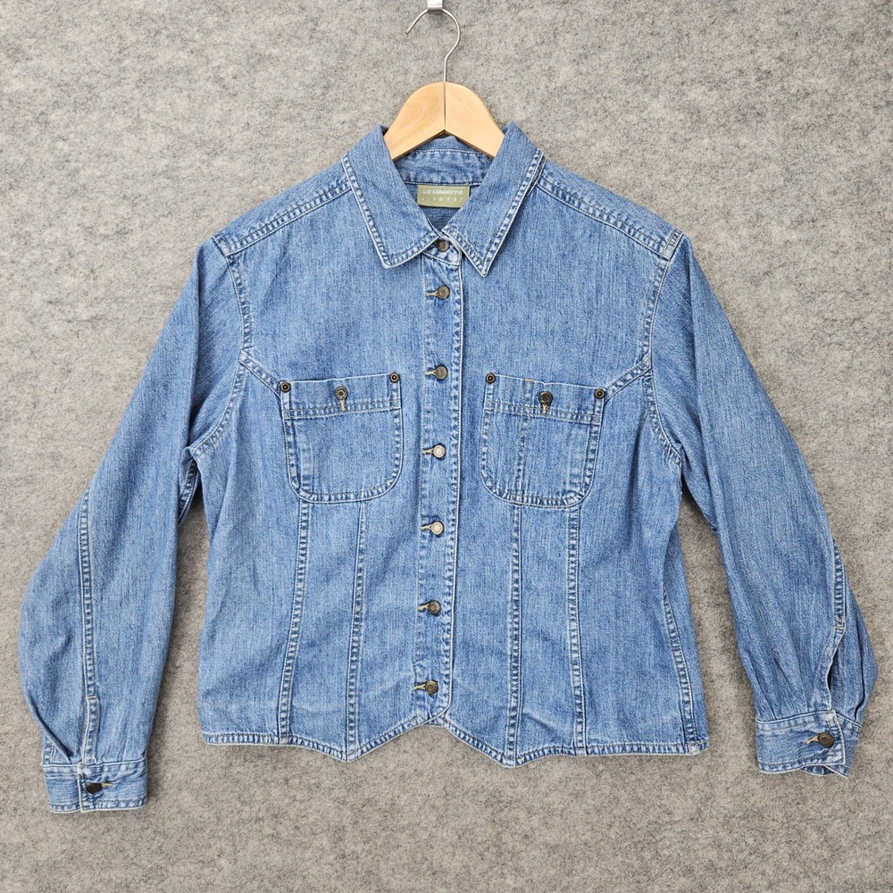 Liz Claiborne Lizwear Women's Blue Denim Shirt Jacket‎ Size L Cotton Button Up